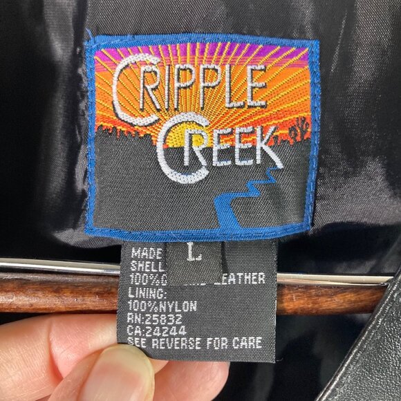 Mens Cripple Creek Leather Western Vest L Black Button Front Leather Nylon Lined - Picture 5 of 7